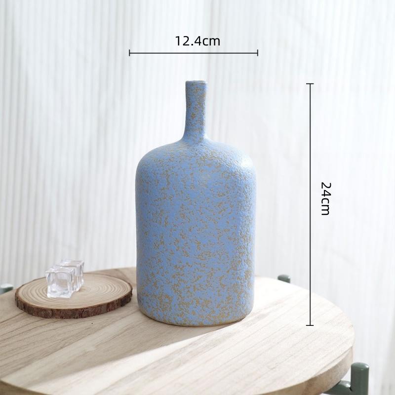Ceramic Vase Blue Retro Earthenware Jars Flower Vase Coarse Pottery Flower Arrangement Accessories Home Decoration