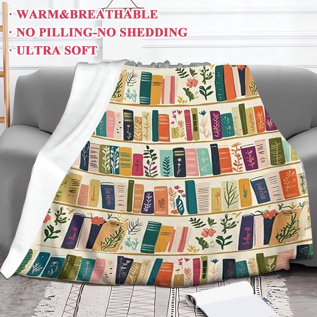 Vintage Bookshelf Library Throw Blanket
