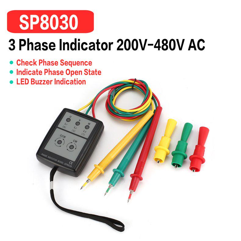 SP8030 3 Phase Rotation Sequence Indicator Meter Tester Detector 200V-480V