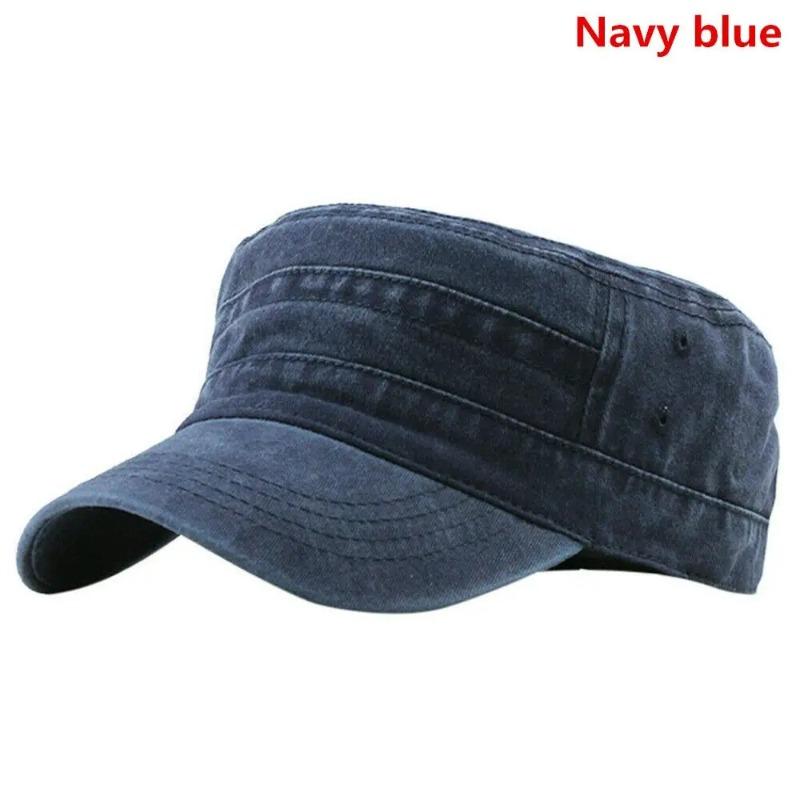 Washed Cotton Patrol Cap Unisex Retro Flat Top Cadet Hat Breathable Adjustable Casual Streetwear Outdoor Sports Sun Hat For Men