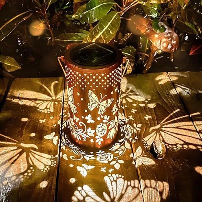 Butterfly Shadow Solar Light IP65 Waterproof Projection Solar Garden Light Solar Hanging Lantern Light Outdoor Garden Decoration