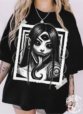 Demon Anime Girl T-Shirt, Creepy Gothic Art Shirt