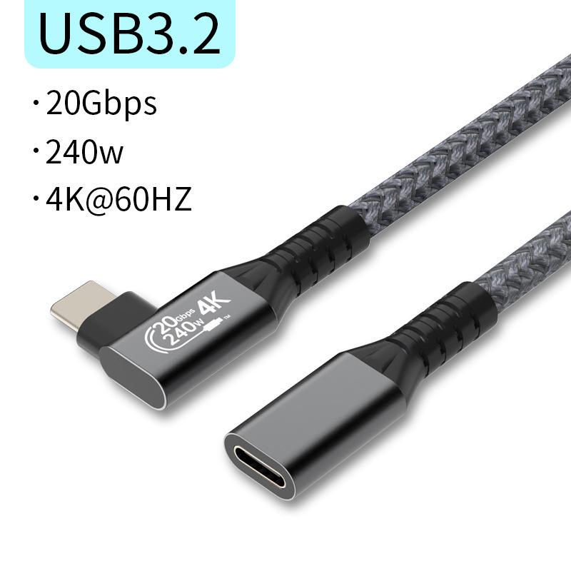 USB4 Type-C Elbow Extension Cable (M To F) Thunderbolt 4/3, 240W Fast Charging, 40Gbps
