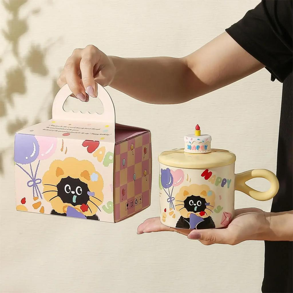 Gâteau Tasse Cadeau d'Anniversaire Fille Chat Mignon Cadeau de Fête Tasses Tasses à Café Tasse à Café