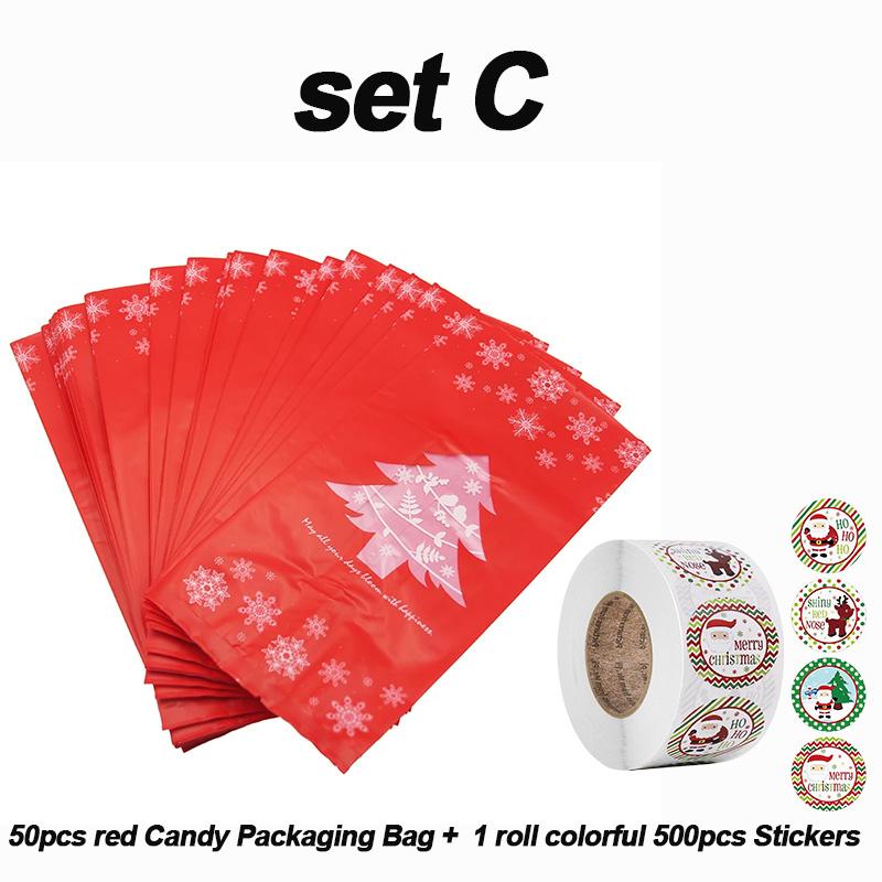50 Stück Schneeflocke Weihnachtsbaum Geschenktüten Frohe Weihnachten Backverpackungstasche Süßigkeitenboxen 500 Stück Runde Aufkleber Weihnachten Dekorationen