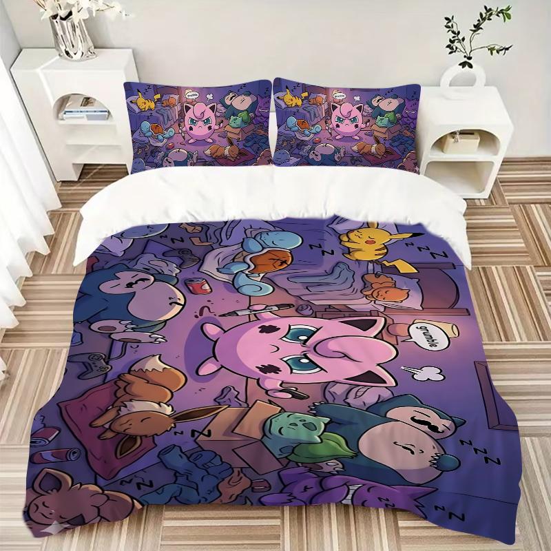 Dreamy Pokmon Night Printed 3pcs Bedding Set Soft Microfiber 1 Duvet Cover And 2 Pillowcases Home Bedroom Decor Xmas Gift K1737