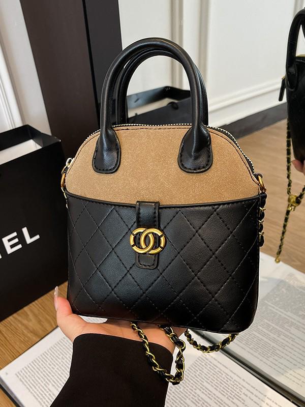 European & American 2025 Retro Suede Color Block Chain Shoulder & Crossbody Handbag