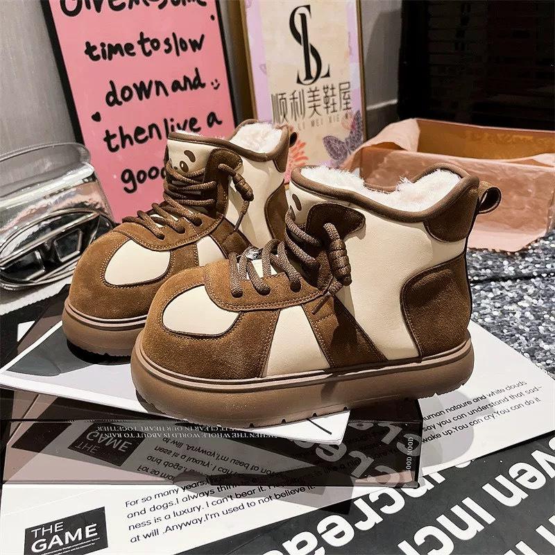 Fashion Panda Cotton Shoes Platform Ankle Winter Boots for Women Thicken Fur Snow Boots 2025 New Cotton Soft Leisure Original Woman Shoes