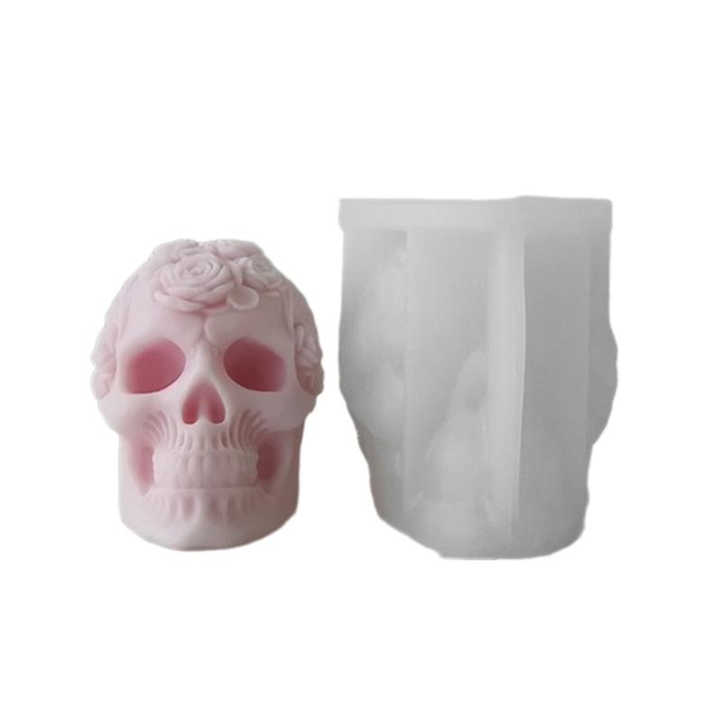 3D Skull Resin Molds Halloween Candle Mold Rose Skull Shaped Candle Making Mould Handmade Fondant Cake Aromatherapy Mold