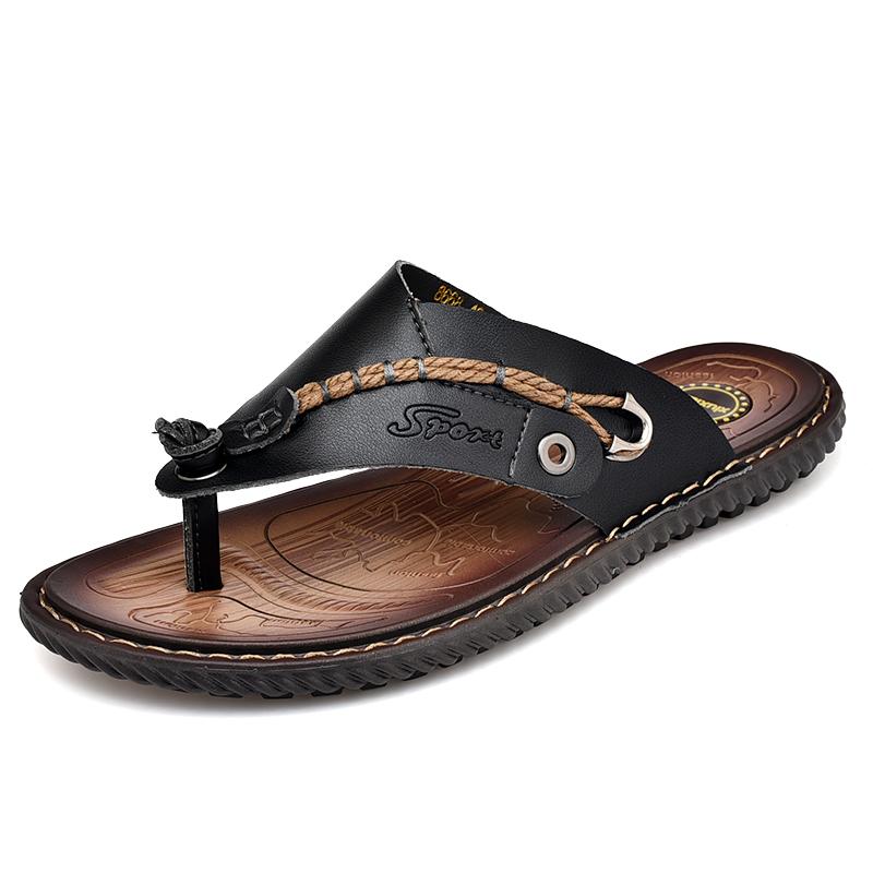 2025 New Summer Handmade Leather Slippers Trendy Fashion Men's Flip-flops Outdoor Breathable Comfortable Men and Simple Sandals