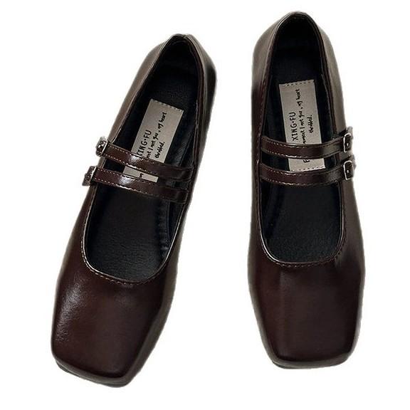 Soft Leather Version~ Cross-buckle Strap Light Mouth Versatile Flat-soled Single Shoes Women's Retro French Silver Ballet Shoes Mary Jane Shoes