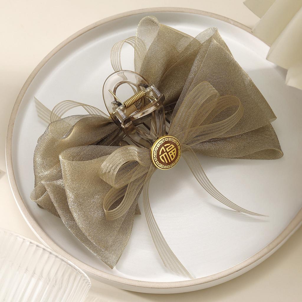 1pc Guofeng Fu Character Bow Clip, High-end Hanfu, Back of the Head Plate, Large Hair Clip, Shark Clip, Ponytail Clip