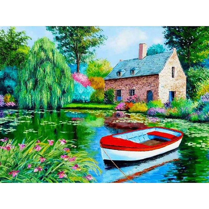 5D DIY Lake Diamond Painting Color Scenery Tree Diamond Embroidery Rhinestone Crafts Full Round Drill Home Decor Art Gift