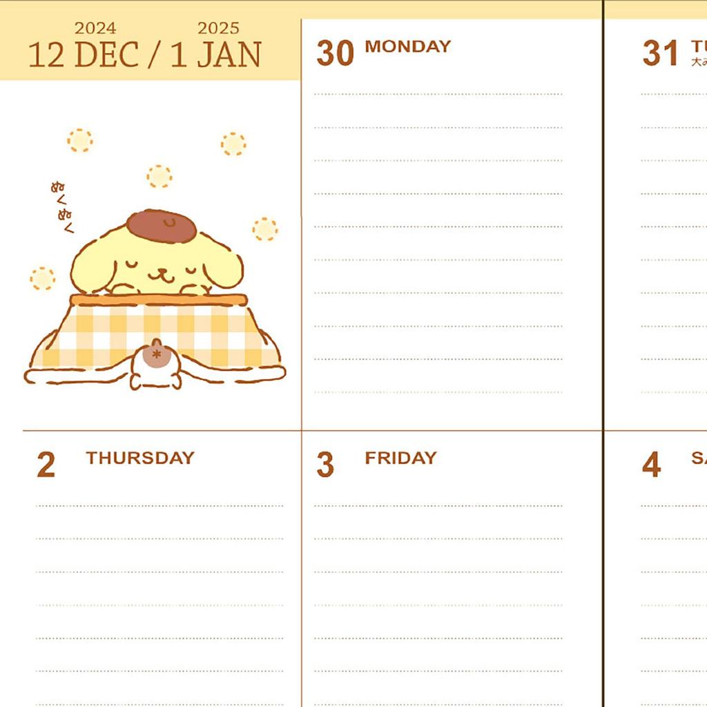 Sanrio B6 Diary Pompompurin 2025 Planner October with Schedule Stickers and 456331 (Block Type) (Starts 2024) Bookmark,