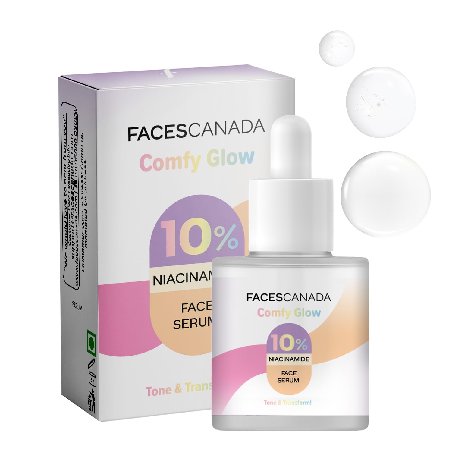 

FACES CANADA Comfy Glow 10% Niacinamide Face Serum - 15ml | Controls Oil | Fades Spots & Marks | Minimizes Pores | Brightens Tone & Refines Skin