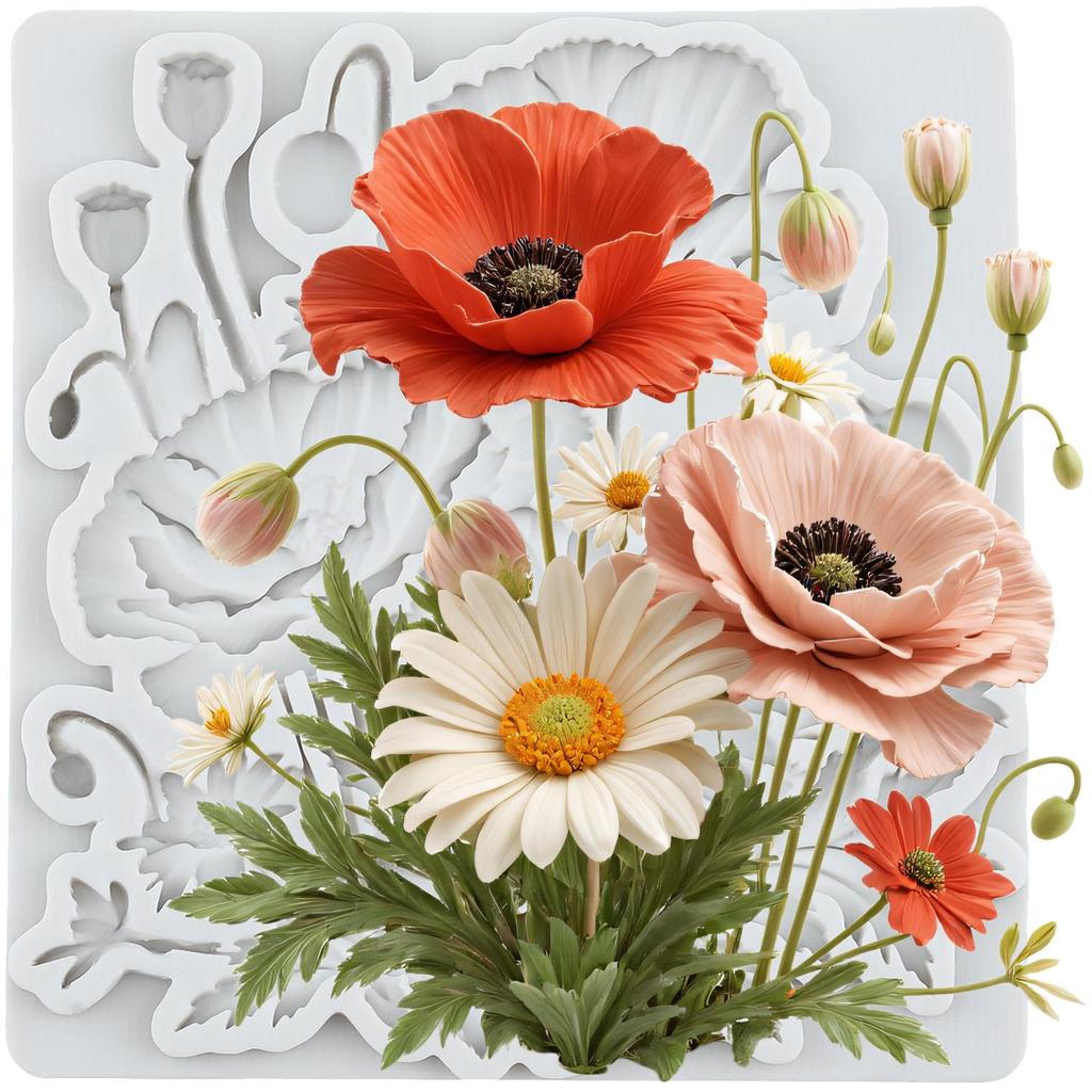 Flower Silicone Molds Orchid Daisy Rose Flower Fondant Mold Cake Decorating Tools Cupcake Topper Chocolate Candy Craft Gum Paste Polymer Clay