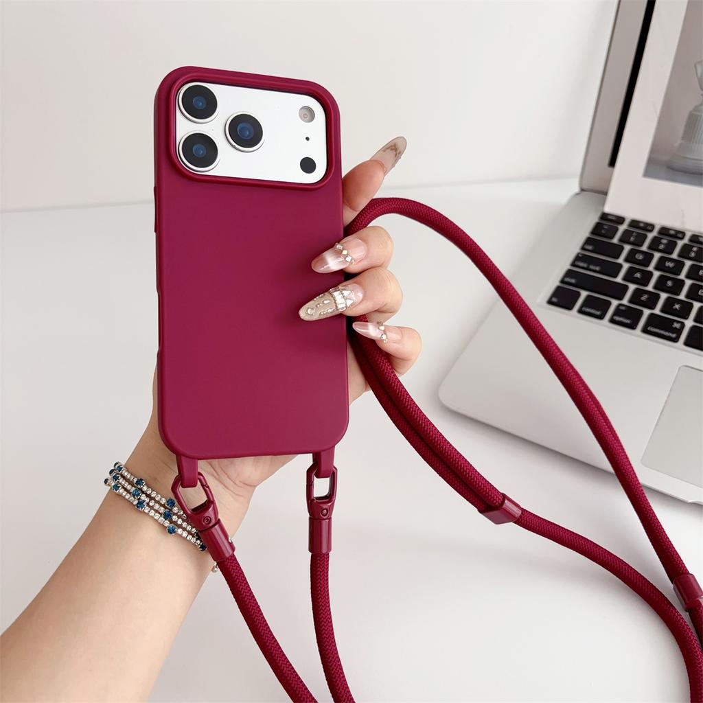 Silicone Phone Case for IPhone 17 Air 16 16E 15 14 Plus 11 13 12 Mini Pro Max Crossbody Lanyard Candy Color Soft TPU Back Cover