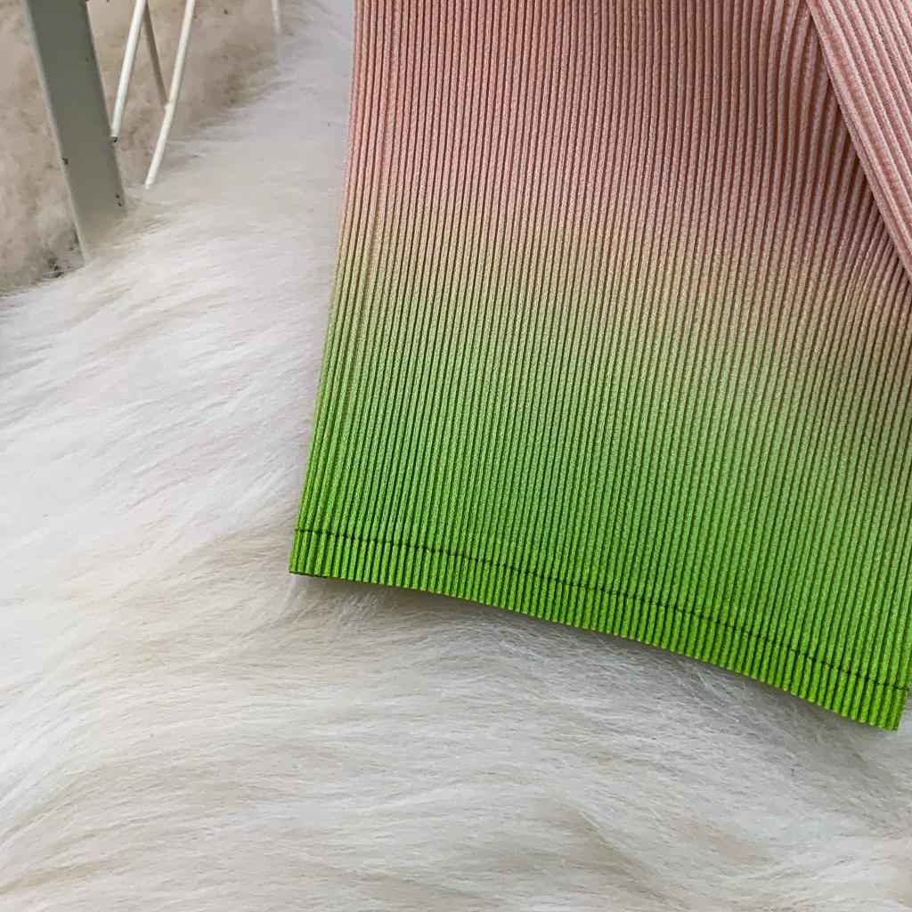 Elegant Beaded Embroidery Oversize Pleated Dress Women Summer Gradient Pink Green V Neck Ruffle Belt High Elastic Midi Dress
