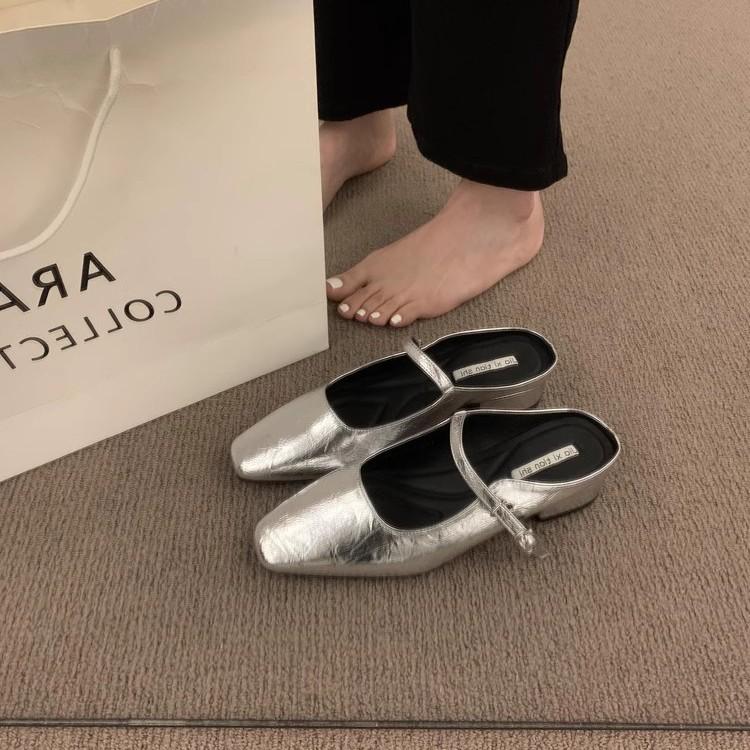 French retro bag head half slippers women's summer wear Korean version of gentle style evening shoes thick heel muller shoes half tray single shoes