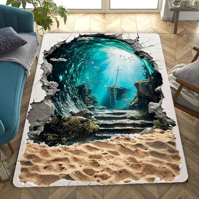 3D Visual Illusion Ocean Scenery Floor Mat Living Room Bedroom Kitchen Bathroom Home Decor Gifts Beach Carpets Room Decoration