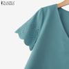 ZANZEA Women Casual V-Neck Summer Loose Short Sleeve Blouse