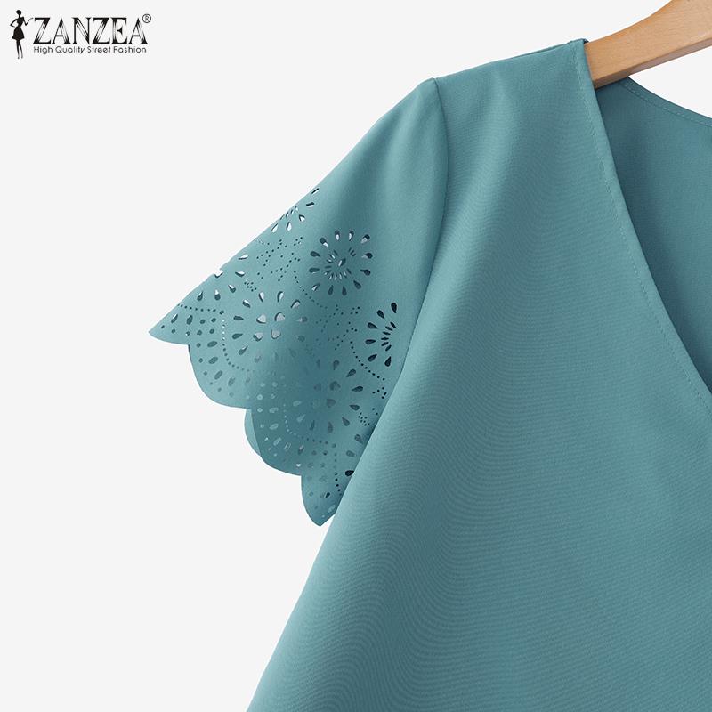 ZANZEA Women Casual V-Neck Summer Loose Short Sleeve Blouse