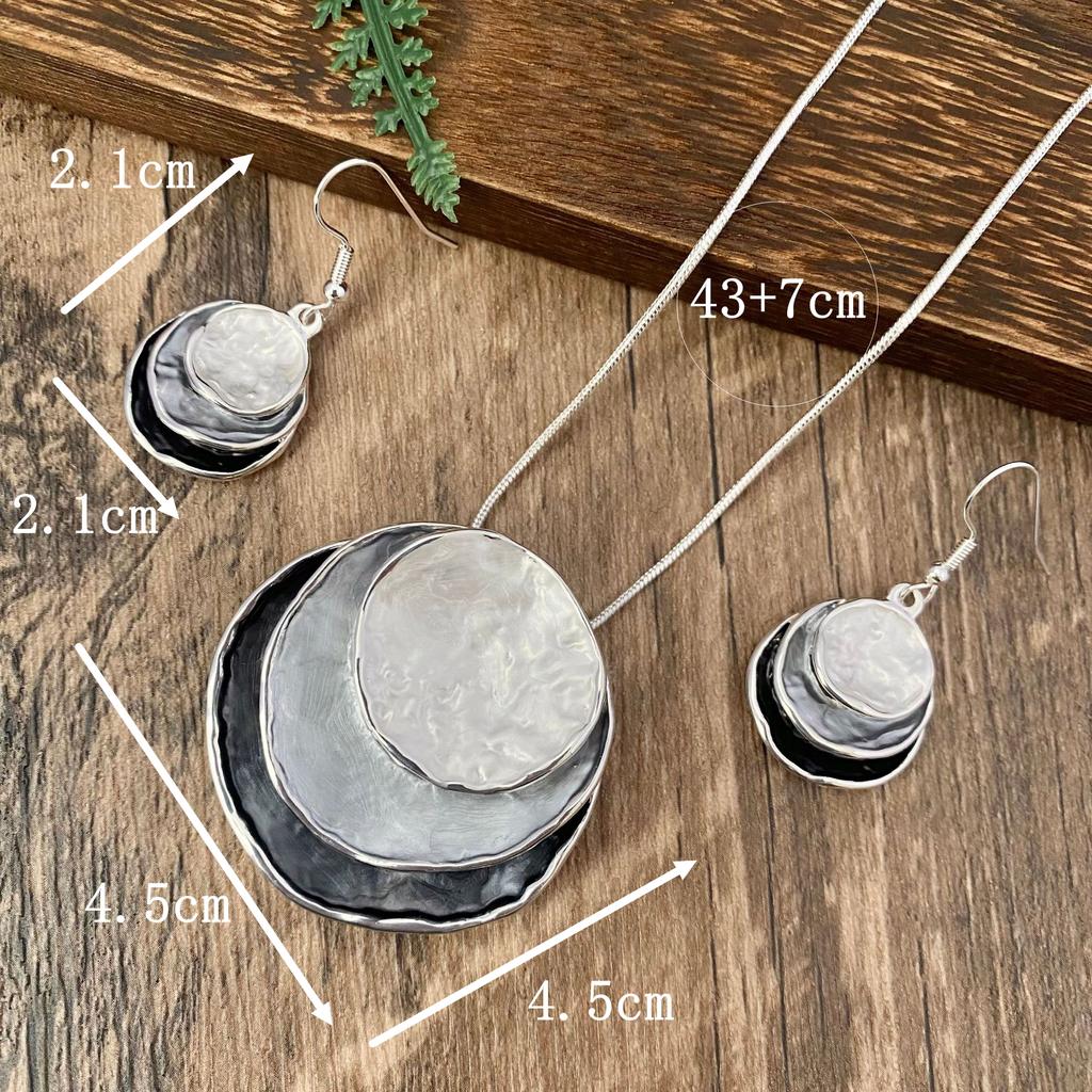 Enamel Round Jewelry Sets Women'S New Fashion Geometric Earrings And Necklaces Set Party Accessories For Mother'S Day Gift