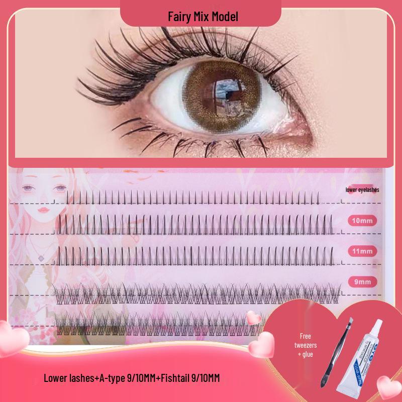 

Fishtail Fairy Cluster Mixed Eyelashes: 5/10 Rows with Glue + Tweezers