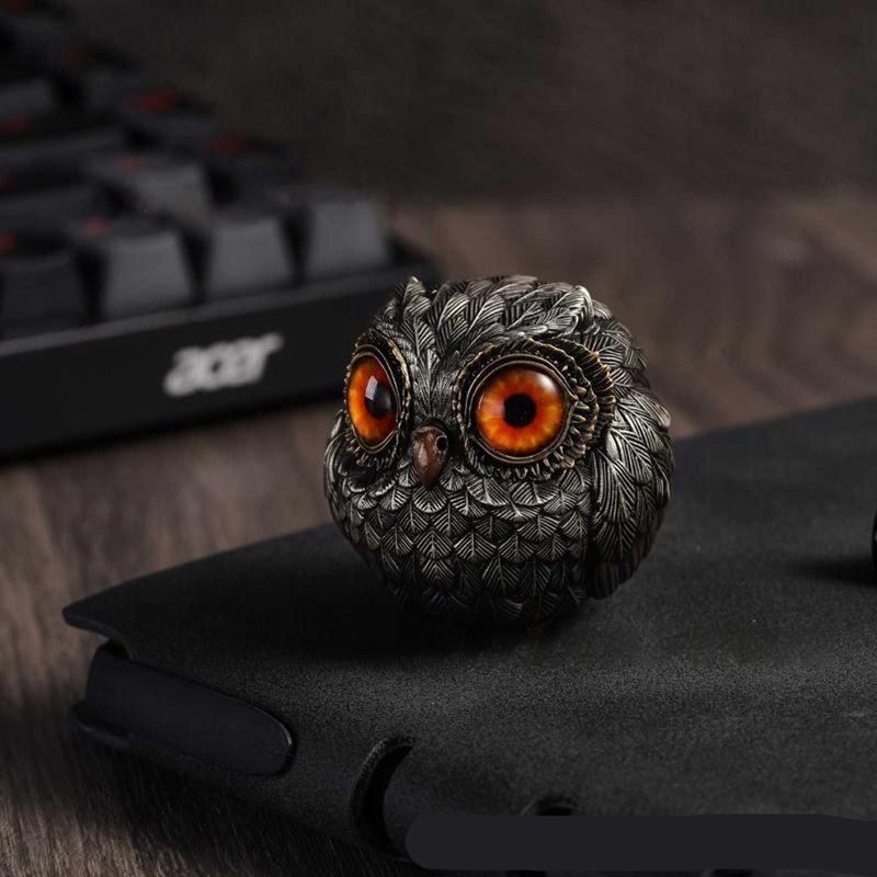 Vintage Big Glass Eyes Owl Beads Resin Figurine Pendant Home Living Room Garden Decorative Ornament For Animal Craft Lovers
