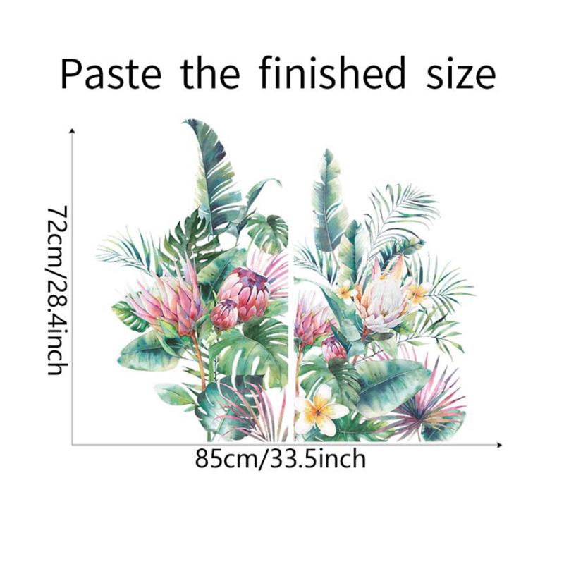 2pcs Wall Stickers Self-adhesive Tropical Leaves Flowers Bedroom Living Room Decoration Wall Paper