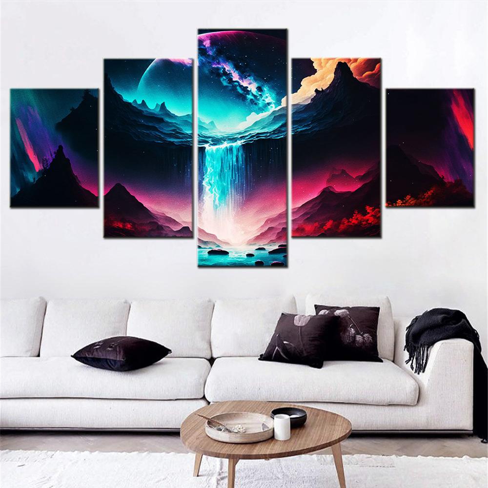 5 Piece Canvas Painting Pictures Space Poster Magic Waterfall In The Sky Home Art Decor Modern Living Room Wallpaper Print Mural No Frame
