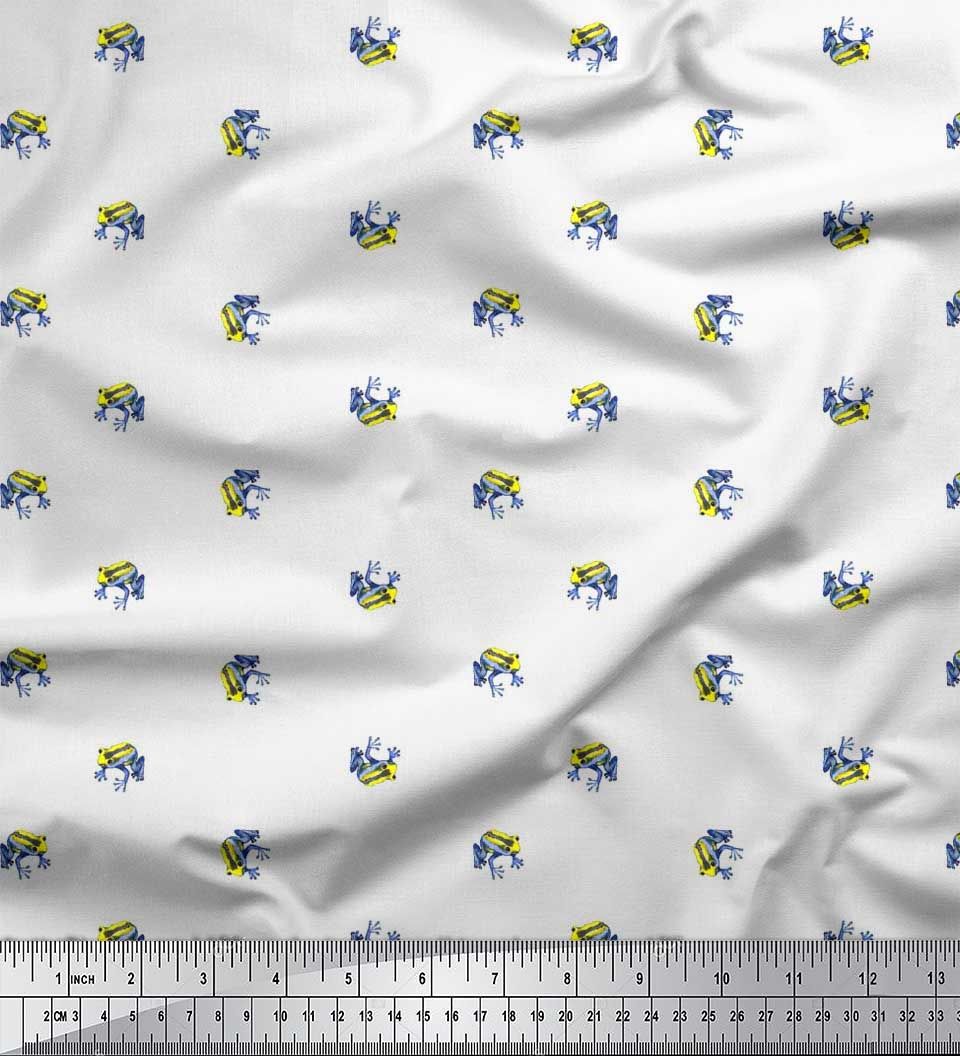 

Тканина для рукоділля Soimoi Japan Crepe Satin Frog Animal Printed на метри 42 дюйма 42 Inch Wide - Poly Crepe білий