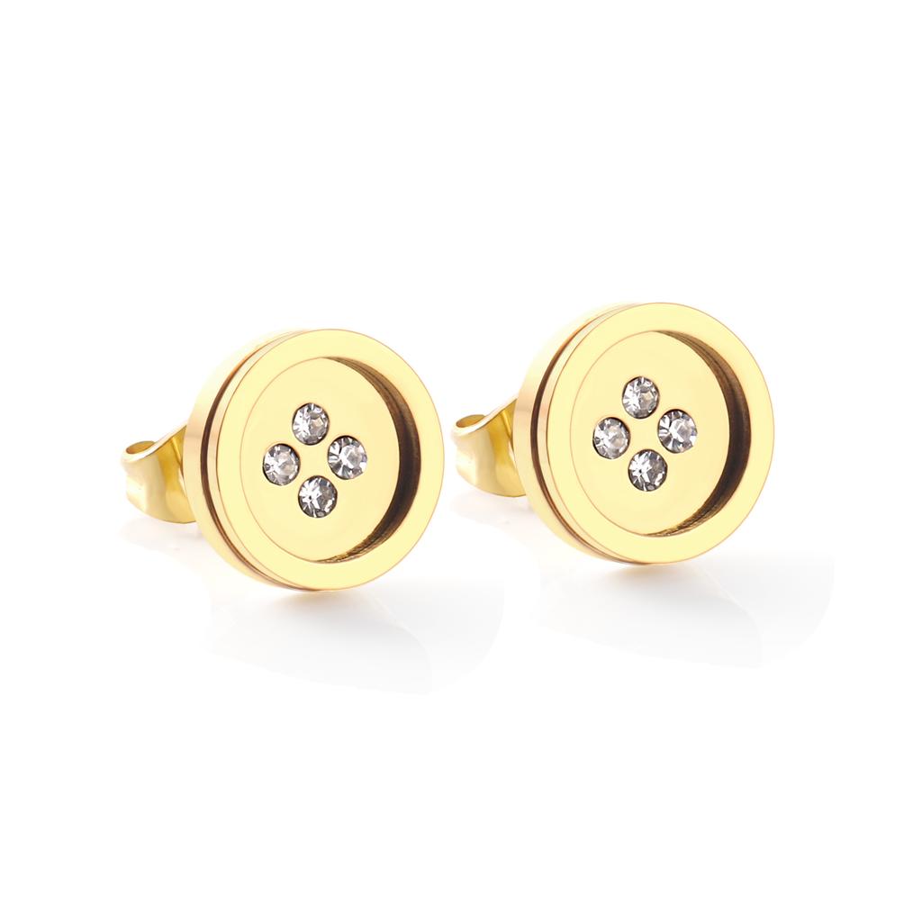 Damen Accessoires Edelstahl Rund Zirkonia Anti-Allergie Stecker Ohrringe Goldfarbe Ohrring Schmuck