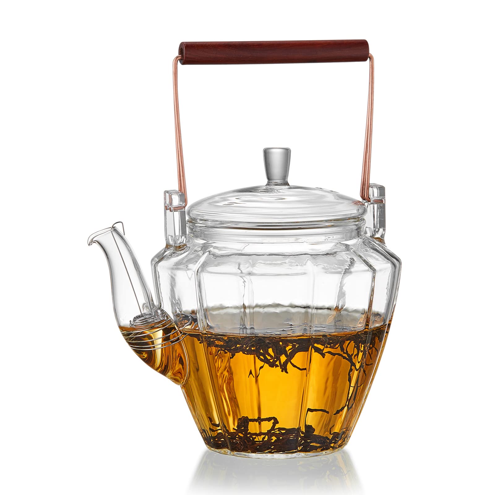 

Pokaro Tea Chrysanthemum Crest Glass Full Suitable for Black Green Fruit and Loose Leaf 550ml Heat-Resistant Teapot, Hand-Held, Capacity,