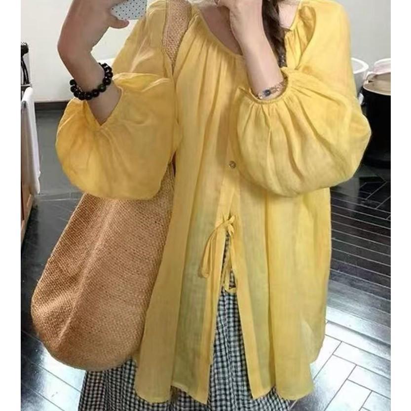 

Korean Reversible Ramie Loose Tie-Up Shirt S