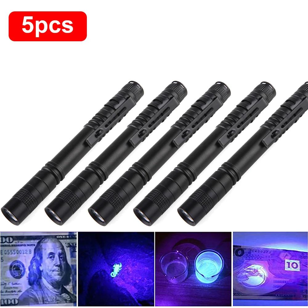 Mini LED UV Flashlight 3W Ultraviolet Torch Pocket Penlight Banknote Fluorescent Pet Urine Stains Detector Pen Lamp IPX4