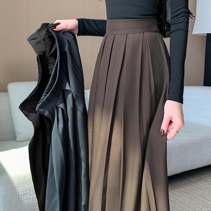 Chic Plus Size A-line Pleated Midi Skirt - Age-Reducing, Solid Color, Autumn/Winter Collection