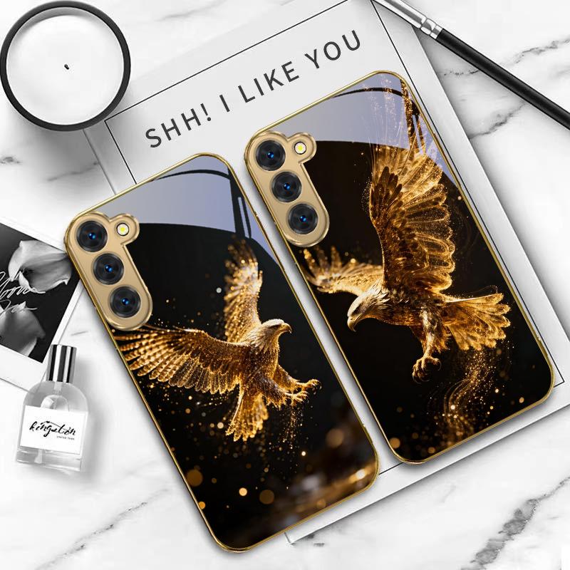 Flying Golden Eagle For Samsung Galaxy S20 FE S21 S22 S23 Plus S24 Ultra 25Ultra S21+ S9+ S22Plus Golden glass phone case