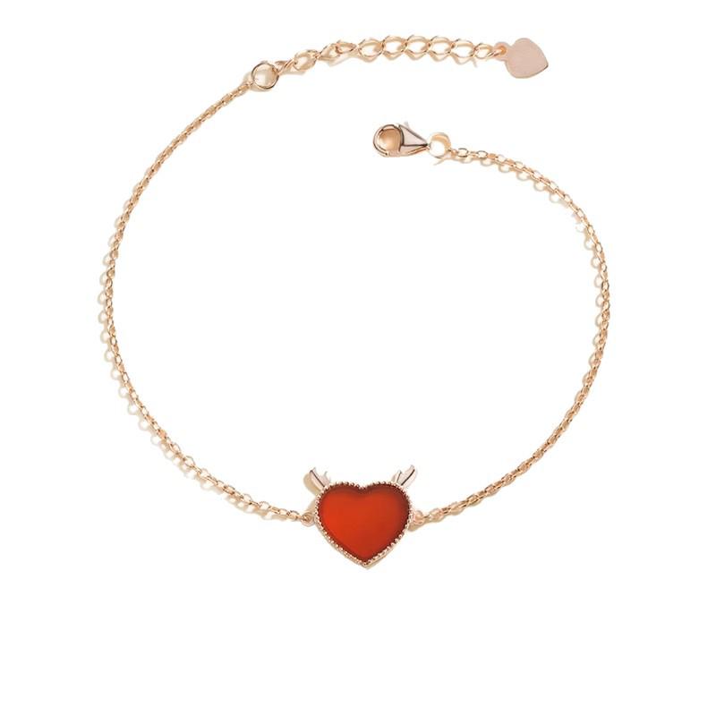 Women's Heart Antler Red Agate Bracelet - 925 Silver, Fresh Christmas Birthday Gift