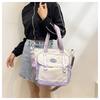 Chic Street Style Women's Canvas Bag 2024 New Colorblock Large Shoulder Bag
