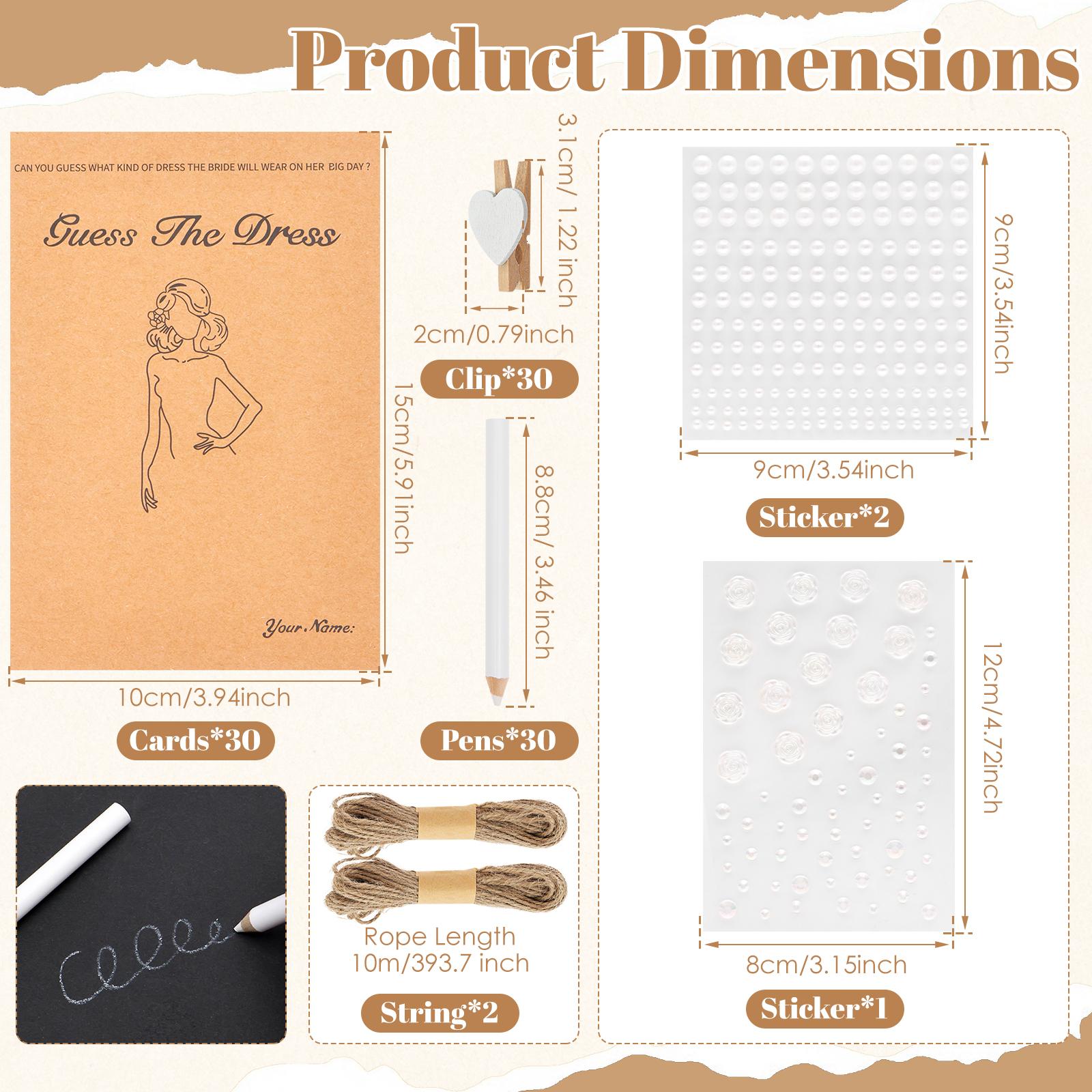 30Pcs Card Wedding Dress Game Card with Pens Guess the Dress Bridal Shower Painting Games Hens Bachelorette Party Wedding Decor