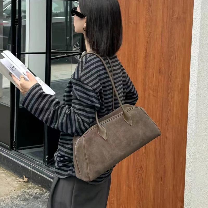 High end suede women's bag, large capacity Bost armpit bag, versatile and fashiable bowling frosted leather shoulder bag