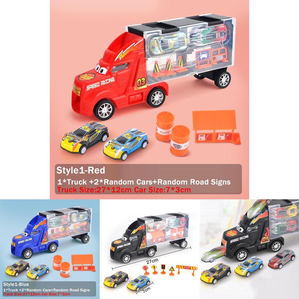 Ultimate Toy Truck Carrier Play Set With 4 Vibrant Mini Cars And Road Signs