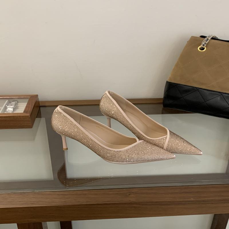 Rhinestone single shoes one-pedal temperament commuter shoes low-heeled shoes spring and summer new French evening wind women's shoes light-mouth shoe