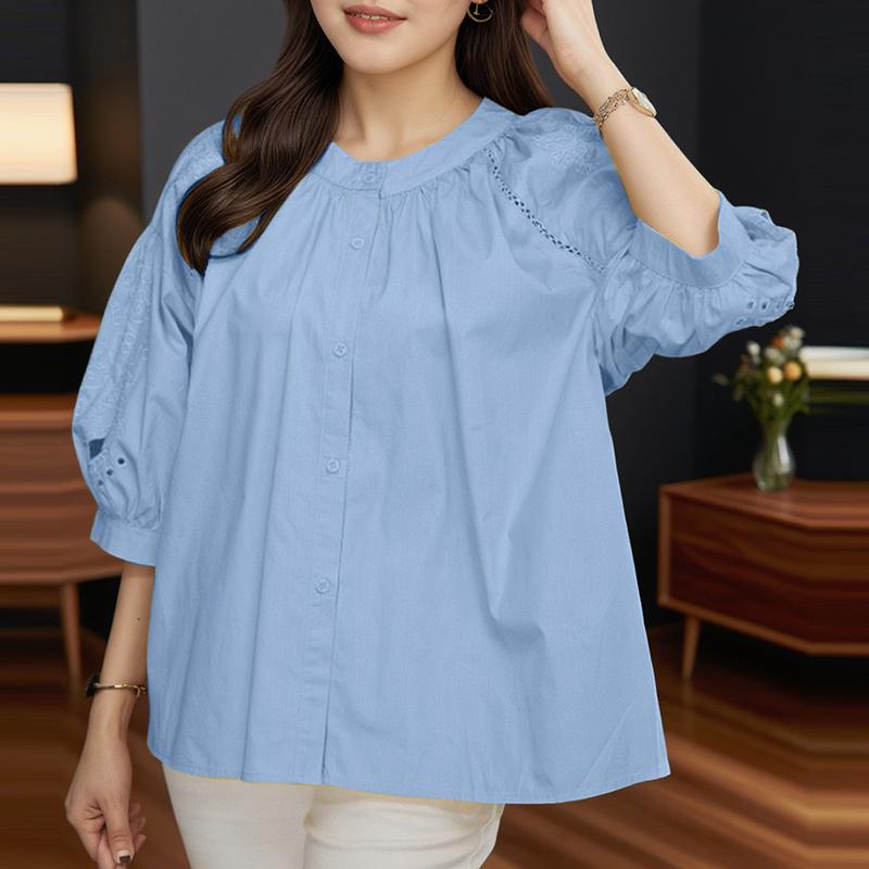 

ZANZEA Женская ажурная блузка с рукавом 3/4, свободного кроя, в стиле кэжуал 5XL