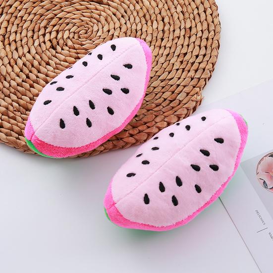 Dog Squeaky Plush Toy Watermelon Shape Teeth Cleaning Toy Interactive Stuffed Fruit Dog Chew Toy for Small Dogs