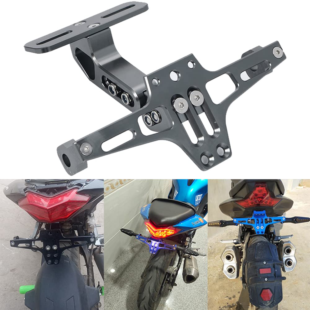 Universal Motorcycle License Plate Stay Holder with Adjustable Angle and LED Light, Custom Part (Iron)