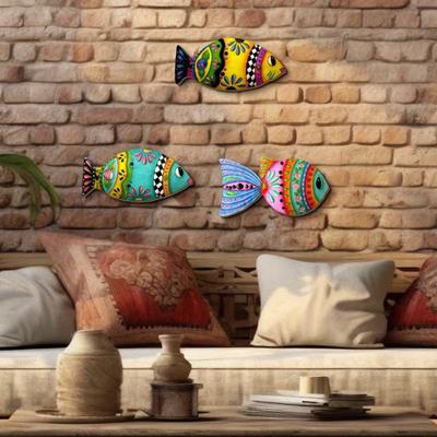 3 Stück Holzfisch Strand Wanddeko Nautisch Küsten Tropical Fish Wandkunst Bunt Bedruckte Meeresbewohner Hängende Ornamente für Seehaus Schlafzimmer