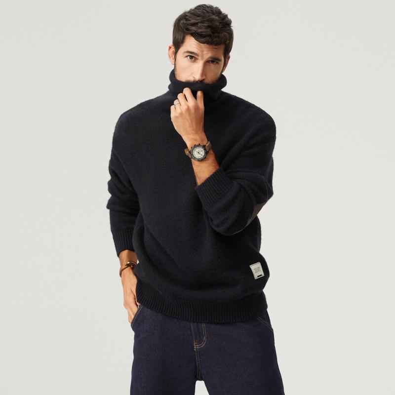 

Мужской свитер с толстым воротником в стиле ретро - повседневный трикотаж осень/зима S (95-110 jin) чёрный