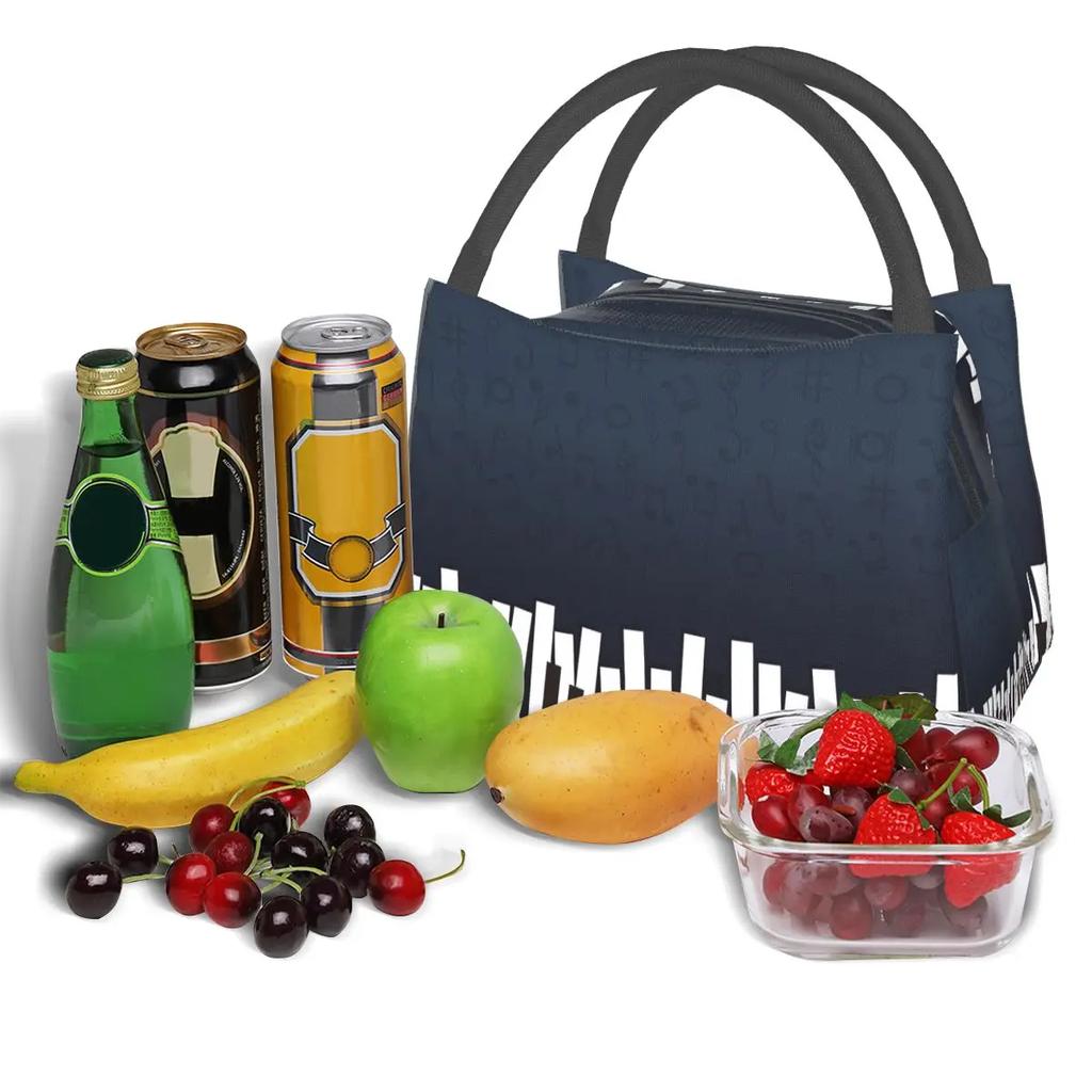 Klaviertastatur Tasten Brotdose Merch Tragbare Isolierte Canvas Kühltasche Musikalisches Symbol Musiknote Thermische Reise-Brotdose